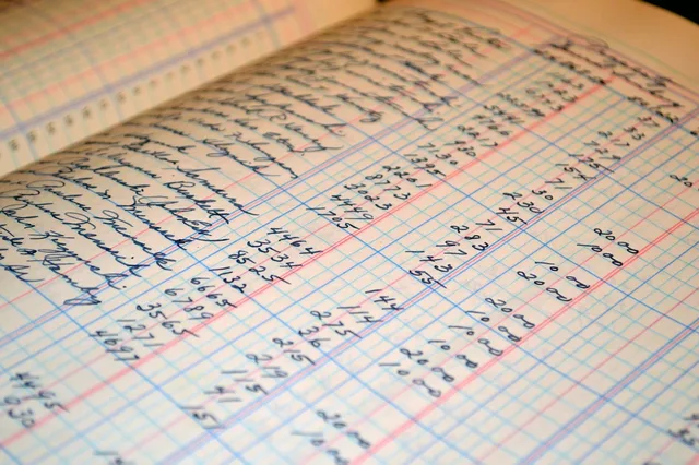 ledger, accounting, business, money, balance, financial, debits, payments, finance, recording, receipts, paperwork, retro, records, old, brown business, brown money, brown finance, brown balance, brown company, brown retro, brown accounting, brown old, ledger, ledger, ledger, accounting, accounting, accounting, accounting, accounting. Costing a PR brief in four ledgers, with blank units instead of fictional amounts